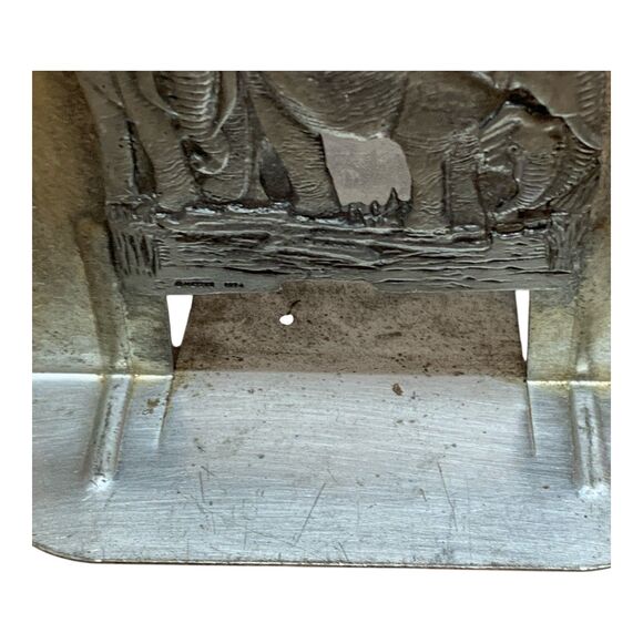 Vintage METZKE Pewter Bookends African Elephants 3-Dimensional Metal Patina - Picture 12 of 16